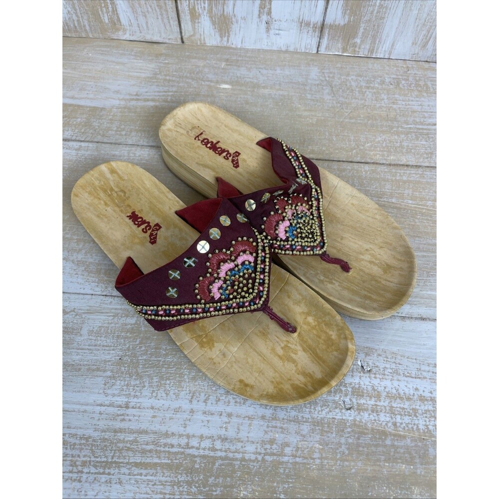 Skechers Cali Women's Beaded Wood Look Thong Sandals Sz 8
